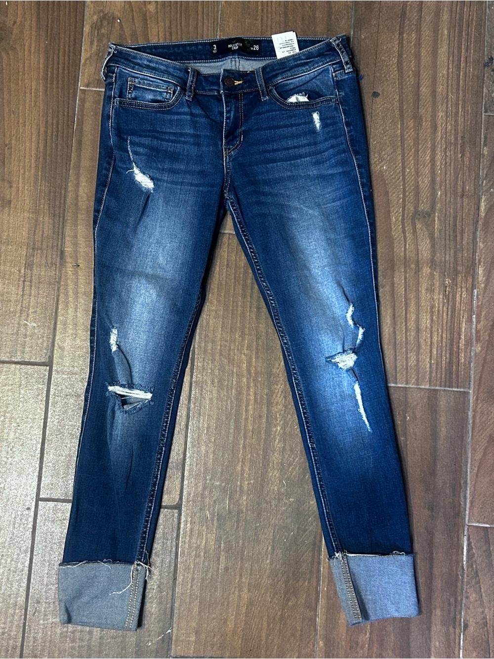 Hollister Crop Dark Blue Distressed Jeans